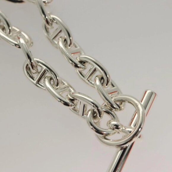 HERMES Chene Dunkle MM Bracelet Ag925 14 Links Silver Auth 132989M - Picture 10 of 12